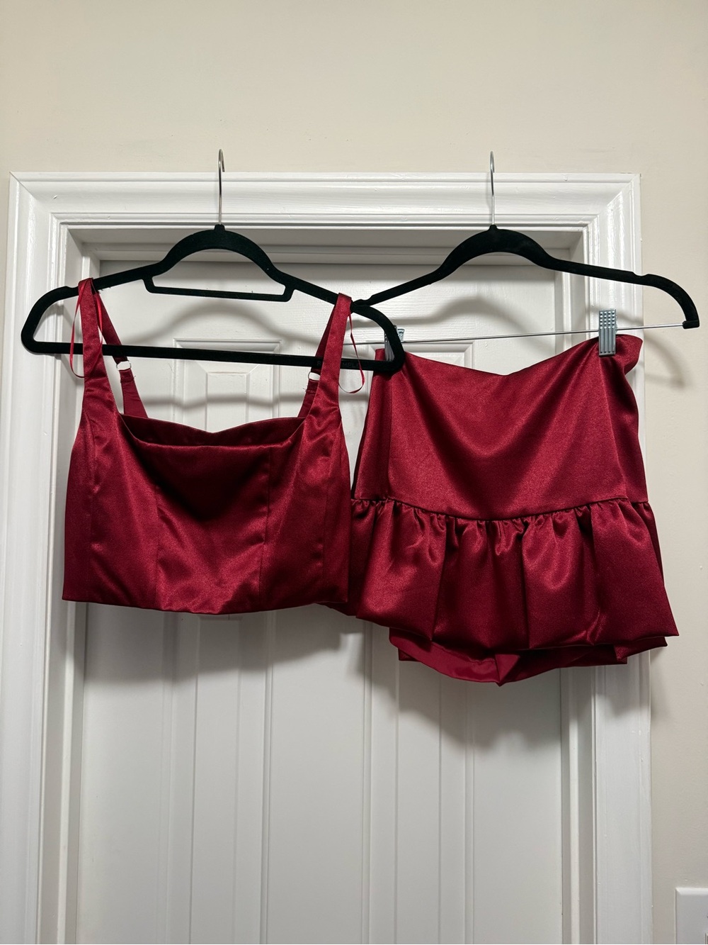 Red Satin-Look Two-Piece Set NWT